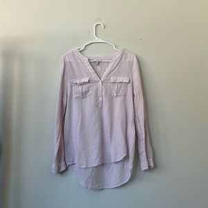 White and pink striped Joie long sleeve button down blouse, size medium.